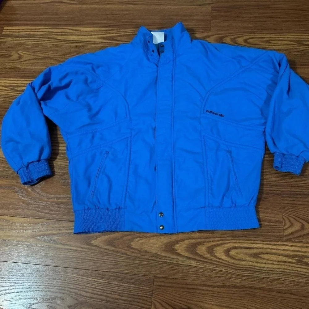 Vintage 80s Adidas Nylon‎ Blue Bomber Jacket Gilet With Removable Sleeves Size L